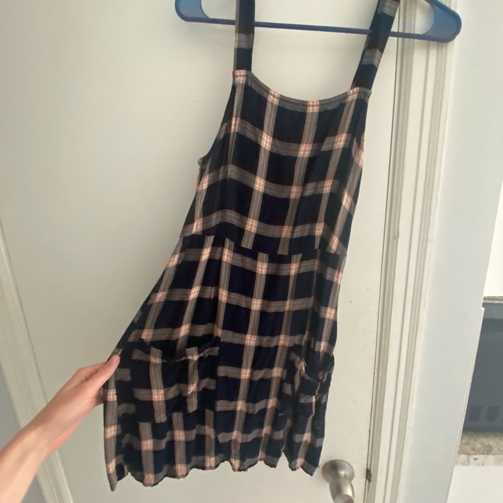 American Eagle Outfitters Navy and Pink Plaid Dress